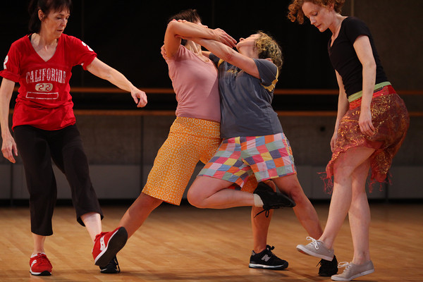 Yvonne Rainer, Spiraling Down, 2009. Performers, left to right - Pat Catterson, Patricia Hoffbauer, Sally Silver, and Emily Coates. Photo: Paula Court, via Performa.